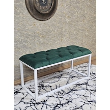 Zafir Beyaz Boyalı Diktörtgen 100 Cm X 40 Cm Oturak Puf - Bench - Makyaj Oturağı - Oturak Yeşil
