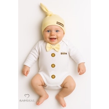 Babyden's Mini Boss Papyonlu Erkek Bebek Body Seti Şapkalı Yenidoğan Bebek Body-zıbın Takım Sarı