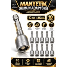 Manyetik Somun Adaptörü 12x45 Mm 10 Adet Lokma Bits Ucu Matkap Vi