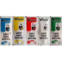 Visser Likit Gıda Boyası Mavi + Sarı + Kırmızı + Siyah + Yeşil 5 x 12 ML
