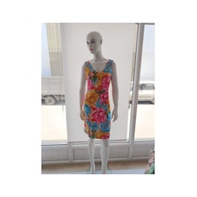 Çınar Boutique V Yaka Yaprak Desenli Elbise Çok Renkli Çok Renkli