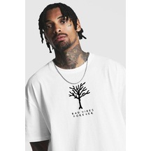 Unisex Beyaz Oversize Bad Vibes Baskılı Örme T-shirt Beyaz-66207