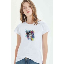 Aslan Sanat Çizim Poster Boyama Aslan Baskılı Beyaz Kadın Tshirt