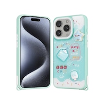 Zore İphone 15 Pro Kılıf Parlayan Simli Kabartma Figürlü Ogaa Cevze Kapak - Yeşil