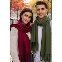 Tezzgelsin Unisex Yumuşak Dokulu Püsküllü Kışlık Buklet Atkı Şal 2'li Set Bordo - Yeşil