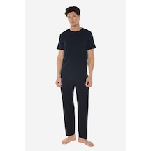 Malabadi Erkek Siyah Bisiklet Yaka Micro Modal Extra Yumuşak Yazlık Pijama Takımı 6030