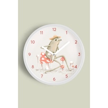 Soyut Kurbağa Temalı Modern Duvar Saati - 25cm - Önü Camlı Beyaz Kasa - Sessiz Mekanizma-jh0149 Beyaz