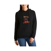 Trivium Baskılı Siyah Kadın Kapşonlu Sweashirt