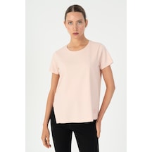 Maraton Regular Kadın Bisiklet Yaka Pudra T-shirt Pudra