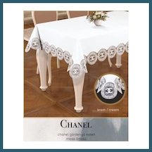 Bezos 160x260 Cm Chanel Model Gardenya Keten Krem-krem Şık Dekoratif Masa Örtüsü Ob