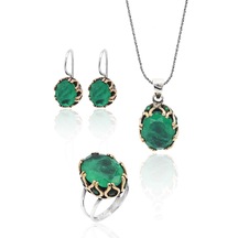 Midyat Nurtaş Gümüş Paraiba Taşlı El İşçiliği Otantik Gümüş Üçlü Set 201023381