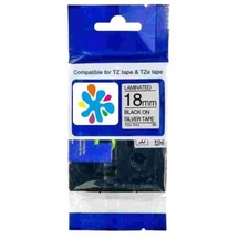 Brother Tze-941 Gümüş Üzerine Siyah Uyumlu Etiket 18mm Gri