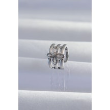 Pirinç Gümüş Renk Yonca Earcuff Küpe Çok Renkli