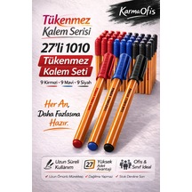 1010 Tükenmez Kalem Seti 1.0 Mm Mavi Kırmızı Siyah Uzun Ömürlü Ofis&okul Kalemi 27 Li Set Beyaz