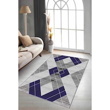 Lacivert Geometrik Kaymaz Tabanlı Dekoratif Halı Dd007n11