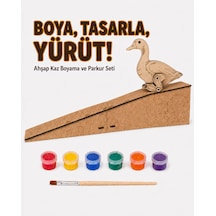 Çocuk Ahşap Hareketli Kaz Boyama Seti 6 Renk Boya, Fırça Ve Kolay Montaj Parkuru