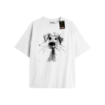 Flood Of Style Beyaz Oversize T-shirt Çizim Köpek Özel Tasarım