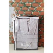 Camellia Şal Yaka Bornoz + Baş Havlusu Set- L Beden Gri