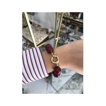 Vıp Gold Kilit Detaylı Bordo Bileklik