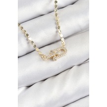 Pirinç Zirkon Taşlı Tifany Model Ezme Zincir Gold Renk Kadın Kolye - Tj-bko10393 Gümüş