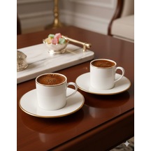 Fine Living Sena 4 Parça 2 Kişilik Yaldızlı Porselen Kahve Seti 90 Ml Beyaz