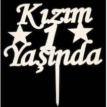 Özel Üretim Kızım 1 Yaşında Yıldızlı Gold Pasta Pleksi Görsel Eğlence Altın