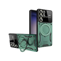 Newface Samsung Galaxy S24 Ultra Kılıf Joy Lens Standlı Kapak - Koyu Yeşil
