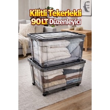 90 Lt Antrasit Kilitli Tekerlekli Saklama Kutusu 2 Adet Depolama Düzenleyici Siyah