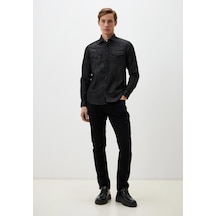 Siyah Erkek Denim Gömlek Slim Fit Ncs Jeans 7081 Siyah - Gri