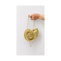 Aylesh Gold Abiye Çanta Deniz Kabuğu Tasarımlı Zincir Askılı Clutch El Ve Omuz Çantası Altın Altın