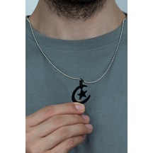 Ay Yıldız Erkek Çelik Kolye 2 Renk Cck13 Beyaz
