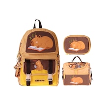Kaukko Kids Clever Kahverengi Renk Erkek Çocuk Üçlü İlkokul Okul Çantası Seti/takımı - Setkk-l5384d