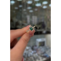 925 Ayar Gümüş Rose Gold Oval Kesim Yeşil Taşlı Vintage Tasarım Kadın Yüzük Sarı