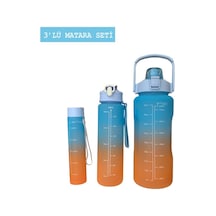 Mavi, 3 Lü Set - Sticker Lı Pipetli Matara Seti - 2000ml,900ml,300ml Mavi - Beyaz