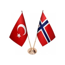 Masa Üstü Norveç Bayrağı Türk Bayrağı İkili Pirinç Direk Masa Bay