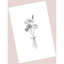 25 Adet Flower Tebrik Kartı - Toka Kartı - Çiçekli Teşekkür Kartı
