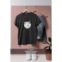 Oversize Boy And Girl Kissing İllustration Tasarımlı Unisex T-shirt Siyah