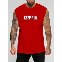 Keep Run. Baskılı Kolsuz Tişört Kirmizi