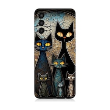 Samsung Galaxy M13 Uyumlu Vitray Kedi Ailesi Desenli Silikon Kılıf