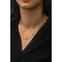 Papatya Silver Yassı Zincir Nano Zirkon Taşlı Rose Gold Kaplama Kolye - 925 Ayar Gümüş - UVPS100240