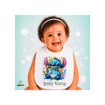 Kişiye Özel Stitch Keten Bebek Mama Önlüğü Yumuşak - Emici - Yıkanabilir - Özel Tasarım P108 Çok Renkli