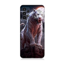 Samsung Galaxy A13 Uyumlu Silikon Kılıf Beyaz Savaşçı Kaplan Tiger