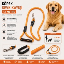 Köpek Sevk Kayışı 1,1 Metre Kalın Örgü İp Sünger Saplı Yansıtıcı - Turuncu