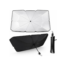 Araba Ön Cam Güneşliği Şemsiye 140x80 Cm - Deri Kılıflı Katlanabilir Oto Güneşlik, Isı Ve Uv