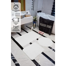 Regnum Halı Banyo Paspası Üçlü Takım Beyaz Renk Peluş Kaymaz Taban Yıkanabilir 60x100 - 60x40 - 60x60 Beyaz