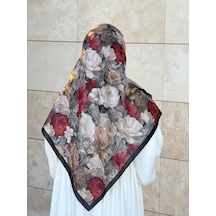 Qalortex Scarf Pamuklu Gonca Desen Eşarp - Siyah