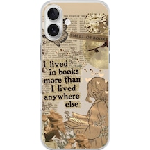 Apple Uyumlu iPhone 16 Plus  Kitap Okuyan Kadın Retro Baskılı Silikon Kılıf Renkli