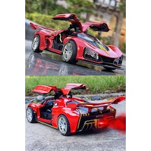 Sesli Işıklı Buhar Atan Metal Die Cast Model Kırmızı Spor Oyuncak Araba 20x8x5 Cm Çok Renkli