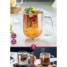 4'lü Çift Cidarlı Bardak 350 Ml Ofis Ev Espresso Borosilikat Kulplu Bardak Kahve Çay Fincanı Kupa