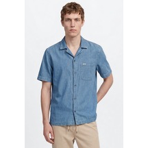 Wrangler %100 Pamuk Relaxed Fit Rahat Kesim Gömlek Yaka Denim Gömlek Mavi